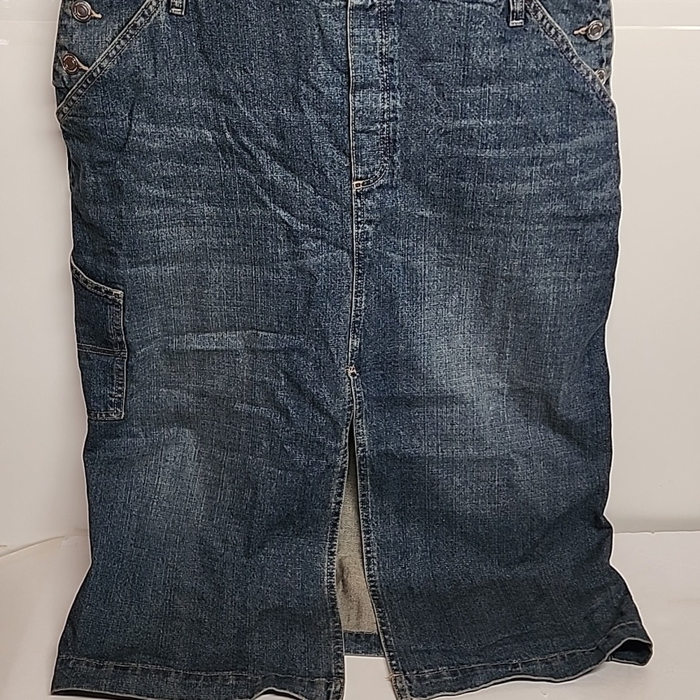 Cotton On Logan Blue Denim Overall Dress w/Front Slit Sz 12US Country Minimalist - Picture 4 of 13